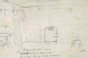Interiøret i hytta der Black Kettle hadde sin mellomtid med general Hazen da han ba om fred, 1869-71