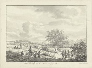 Hærens leir i sanddynene nær Overveen i juli 1803 Leiren nær Overveen, i juli 1803 (tittel på objekt)