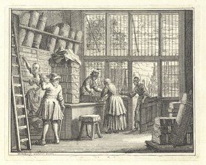 Interiør i en stoffbutikk av Vincent Laurensz. van der Vinne (II)
