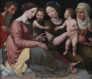 Den hellige familie med spedbarnet St John, St Elizabeth og St Anna