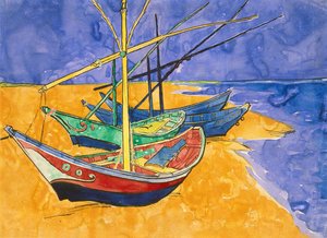 Fishing Boats on the Beach at Saintes-Maries-de-la-Mer (pen & ink with watercolor on paper) av Vincent van Gogh