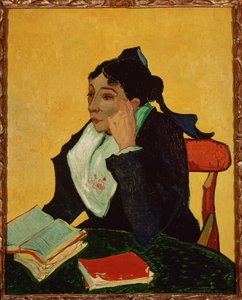 Arlesienne. Fru Ginoux, født Marie Julien, Cafe de la Gare, Arles av Vincent van Gogh