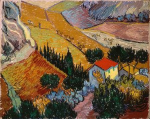 Landskap med et hus og en plogmann. 1889 av Vincent van Gogh