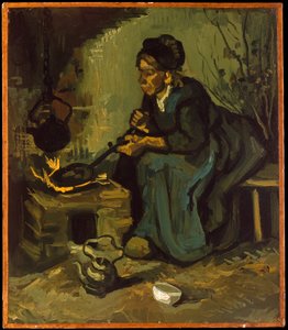 Bondekvinne som lager mat ved en peis av Vincent van Gogh