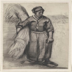 Bondekvinne som bærer et kornbånd, sett forfra av Vincent van Gogh
