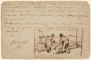 Postkort med to bønder som graver av Vincent van Gogh