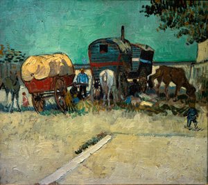 Tilhengere, bohemsk leir i nærheten av Arles (Olje på lerret av Vincent van Gogh