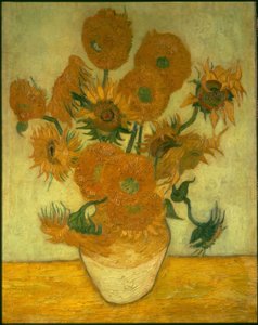 Fire ti solsikker i en vase av Vincent van Gogh