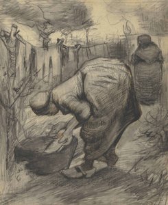 Bondekvinne med dam i en hage (1885) av Vincent van Gogh