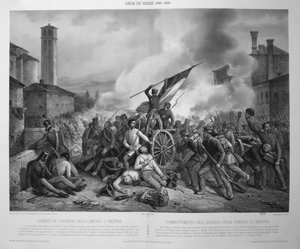 Slaget ved Albergo della Campana ved Mestre 27. oktober 1848 under beleiringen av Venezia i 1848-9 (lito) av Vincenzo (after) Giacomelli
