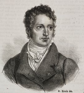 Portrett av Vincenzo Camuccini (1771-1844), italiensk maler og restauratør, litografi av Gaetano Riccio fra Poliorama Pittoresco, n 16, 23. november