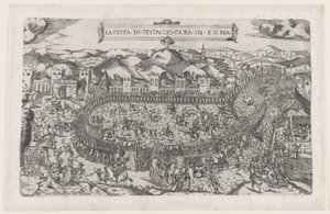 Mirror of Roman Magnificence: Karnevalsleker holdt i Mount Testaccio i Roma, 1558., 1558 av Vincenzo Luchino