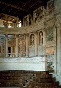 Renessansearkitektur: utsikt over det olympiske teateret (teatro olimpico) designet av arkitekten Vincenzo Scamozzi (1552-1616) 1588-1590 Sabbioneta, Italia av Vincenzo Scamozzi