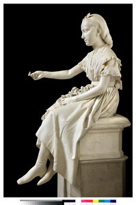 Portrett av Marquise Virginia Busti Porro som en ung jente eller ung dame som tilbyr en blomst