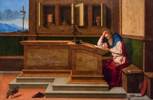 Den hellige Hieronymus i arbeidsrommet sitt, ca. 1515–1520 (blandet teknikk på poppel)