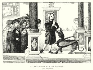 St Tryphonius og basilisken (gravering) av Vittore (after) Carpaccio