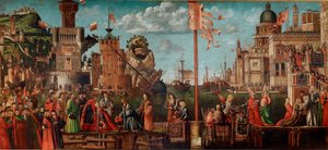 Syklus av Saint Ursulas liv, fjerde episode: The Meeting of Engages and the Departure in Pelerinage. (olje på panel av Vittore Carpaccio