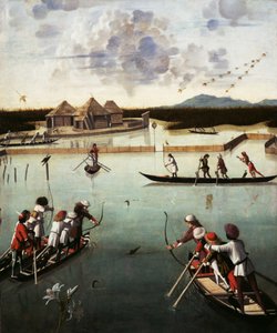 Jakt på lagunen, ca. 1490-5 (olje på panel)