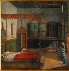 Den hellige Ursula drømmer om sitt kommende martyrium, annonsert av en engel (maleri på lerret) av Vittore Carpaccio