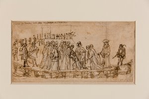 Den engelske prins Conan tar avskjed med faren sin (penn og blekk over kritt på papir) (rekto av 5933931) av Vittore Carpaccio