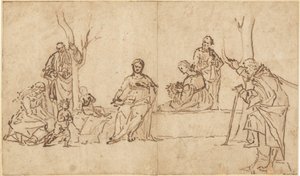 Madonnaen og barnet med hellige i et landskap (Sacra Conversazione) av Vittore Carpaccio