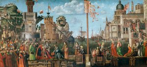 Møtet mellom Etherius og Ursula og pilegrimenes avgang, fra St. Ursula-syklusen, opprinnelig i Scuola di Sant