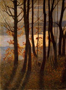 Morgen eller "" Pantheistic Poem"" Landskap av underskog nær en vannmasse ved daggry. Maleri av Vittore Grubicy av Dragon (1851-1920) Milano, Galleria d