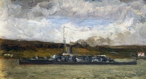 Dampskip på kysten, av Vittorio Avondo (1836-1910)