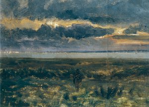 Solnedgang over havet, av Vittorio Avondo (1836-1910)