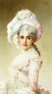 Elegant dame i rosa av Vittorio Matteo Corcos