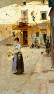 I firkant av Vittorio Matteo Corcos (1859-1933), olje på panel, 23x13 cm, ca 1885