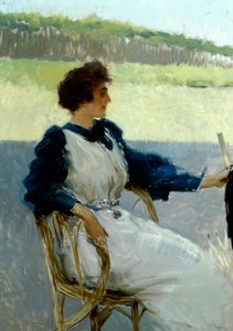 Portrett av dame utendørs av Vittorio Matteo Corcos (1859-1933), olje på lerret, 92x64 cm, ca 1910 av Vittorio Matteo Corcos