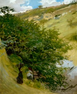 Vedstabel i landskap av Vittorio Matteo Corcos (1859-1933), olje på lerret, 53x43 cm av Vittorio Matteo Corcos
