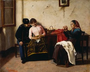 Frieren, av Vittorio Reggianini (1858-1938), olje på lerret, 65x59,5 cm