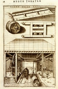 Hestedrevet hydraulisk trinsemekanisme for flytting av gods mellom land og vann, 1607