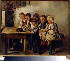 Vent på elskerinnen. (Venter på lærer). Maleri av Vladimir Yegorovich Makovsky (Makovsky, Makovskij) (1846-1920), olje på lerret av Vladimir Egorovic Makovsky