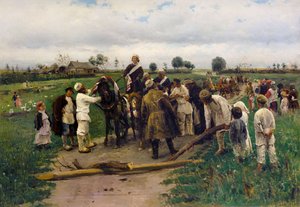 Betaling av løsepenger for bruden. Maleri av Vladimir Makovsky - Betale løsepenger for bruden - Vladimir Yegorovich Makovsky (1846-1920). olje på lerret av Vladimir Egorovic Makovsky