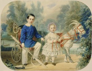 Storhertug Alexander og storhertug Alexey som barn, 1853 (wc på papp)
