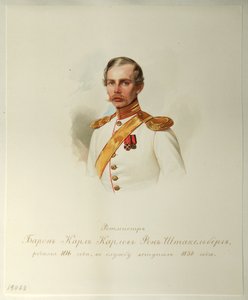 Portrett av baron Karl Karlovich von Stackelberg (1816-1887) (Fra albumet til de keiserlige hestevaktene) - Hau (Gau), Vladimir Ivanovich (1816-1895) - 1846-1849 - Akvarell på papir - Institutt for russisk litteratur IRLI ( Pushkin-huset), St Petersburg