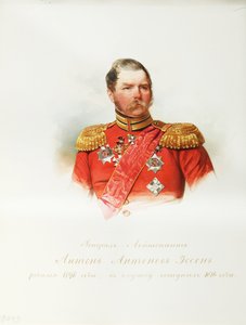 Portrett av general Anton Antonovich von Essen (1797-1863) (Fra albumet til de keiserlige hestevaktene) - Hau (Gau), Vladimir Ivanovich (1816-1895) - 1846-1849 - Akvarell på papir - Institutt for russisk litteratur IRLI ( Pushkin-huset), St Petersburg av Vladimir Ivanovich Hau