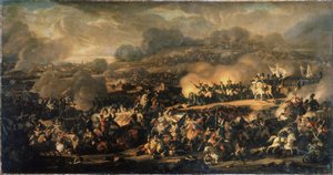 La Bataille des Nations a Leipzig (Tyskland) i oktober 1813. (The Battle of Nations of Leipzig i oktober 1813). Også kalt slaget ved Leipzig, det var det største nederlaget som Napoleons Grande Armee (1769-1821) led. Maleri av Vladimir I av Vladimir Ivanovich Moshkov