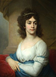 Portrett av en ukjent kvinne i hvit kjole med blått bånd, slutten av 1790-tallet av Vladimir Lukich Borovikovsky