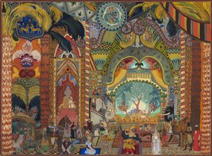 Scenografi for balletten Ildfuglen av I. Stravinsky av Vladimir Pleshakov