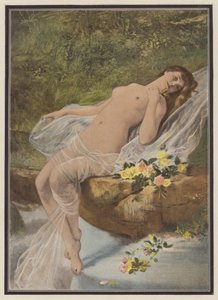 Kvinne med blomster (farge litho)