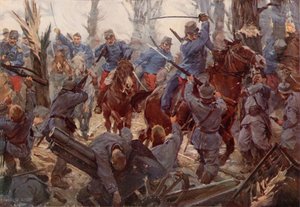 Et fransk lett kavaleriangrep ved Lassigny (farge litho)