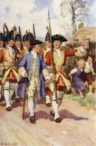 "Hele den dagen marsjerte sersjanten og den unge soldaten sammen" (farge litho) av W.R.S. (after) Stott