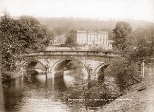 Chatsworth House og broen over elven Derwent, Derbyshire, 1853 av WR and S