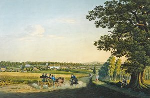 Utsikt over Alt Haldensleben gravert av Carl August Richter (1770-1848) (gravering med akvarell) av W. (after) Behrendsen