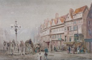 Utsikt østover langs sørsiden av Holborn og Stable Inn, London, 1860. av W Allen