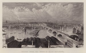 London fra Tower of Saint Saviour's (farge litho) av W. B. (after) Scott